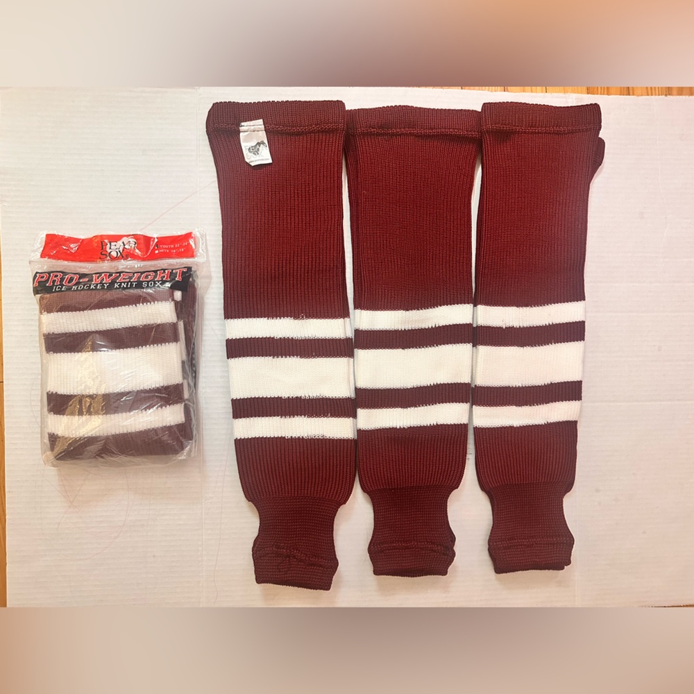 Pearsox Pro-Weight Knit Hockey Socks – Maroon & White Stripes (Youth)